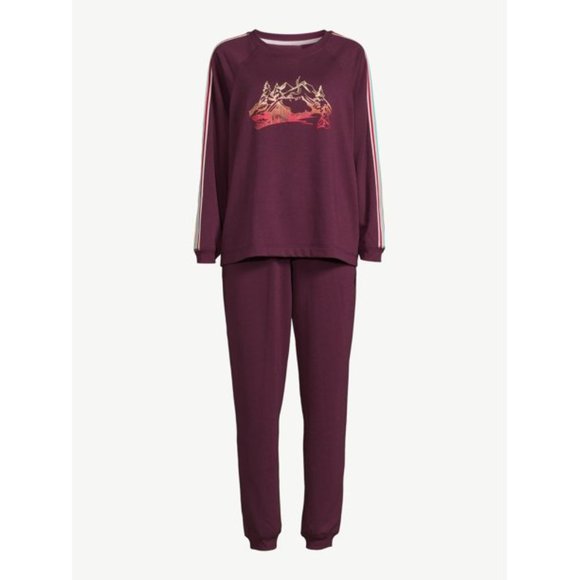 NEW Plus Sz 2X Purple Mountain Cabin Scene 2 Pc Pajama Lounge Set JOYSPUN - Picture 4 of 4